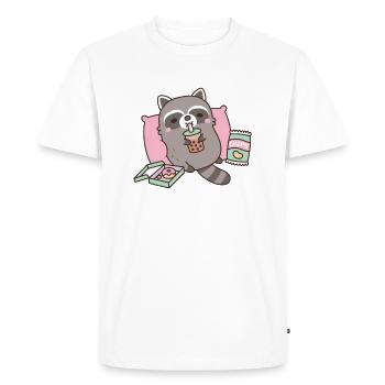 Mignon raton laveur se refroidissant avec du thé à bulles et des collations - T-shirt Premium bio Homme - blanc - Devant - Nico (187cm)