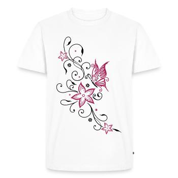 Fleurs avec ornement floral et papillon, été. - T-shirt Premium bio Homme - blanc - Devant - Nico (187cm)