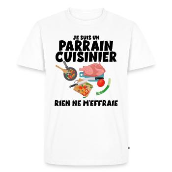 Parrain Cadeau Humour Homme Cuisinier - T-shirt Premium bio Homme - blanc - Devant - Nico (187cm)