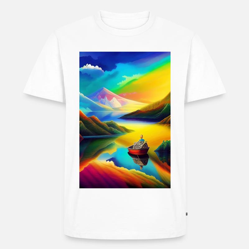 Landschaft mit See, Boot und Berge - Männer Premium Bio T-Shirt - Weiß