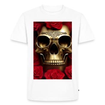 Golden skull with roses - Men's Premium Organic T-Shirt - white - Front - Nico (187cm)