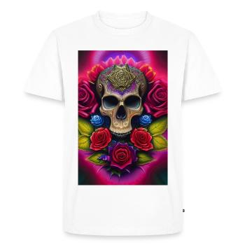 Crâne avec des roses - T-shirt Premium bio Homme - blanc - Devant - Nico (187cm)