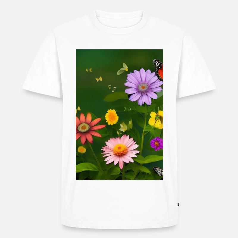 Blumen und Schmetterling - Männer Premium Bio T-Shirt - Weiß