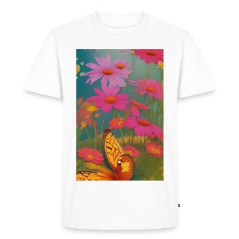 Fleurs et papillon - T-shirt Premium bio Homme - blanc - Devant - Nico (187cm)