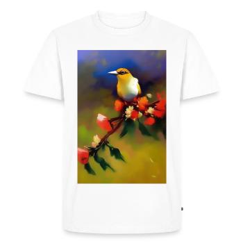 Oiseau sur branche avec des fleurs colorées - T-shirt Premium bio Homme - blanc - Devant - Nico (187cm)