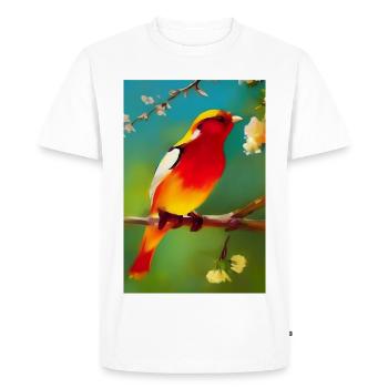 Oiseau sur branche avec des fleurs colorées - T-shirt Premium bio Homme - blanc - Devant - Nico (187cm)