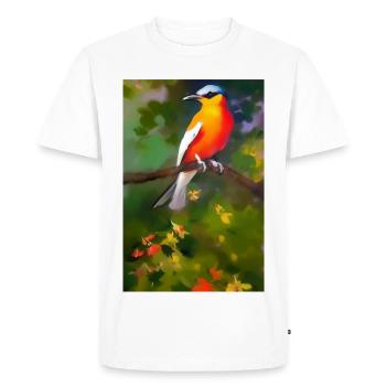 Oiseau sur branche avec des fleurs colorées - T-shirt Premium bio Homme - blanc - Devant - Nico (187cm)