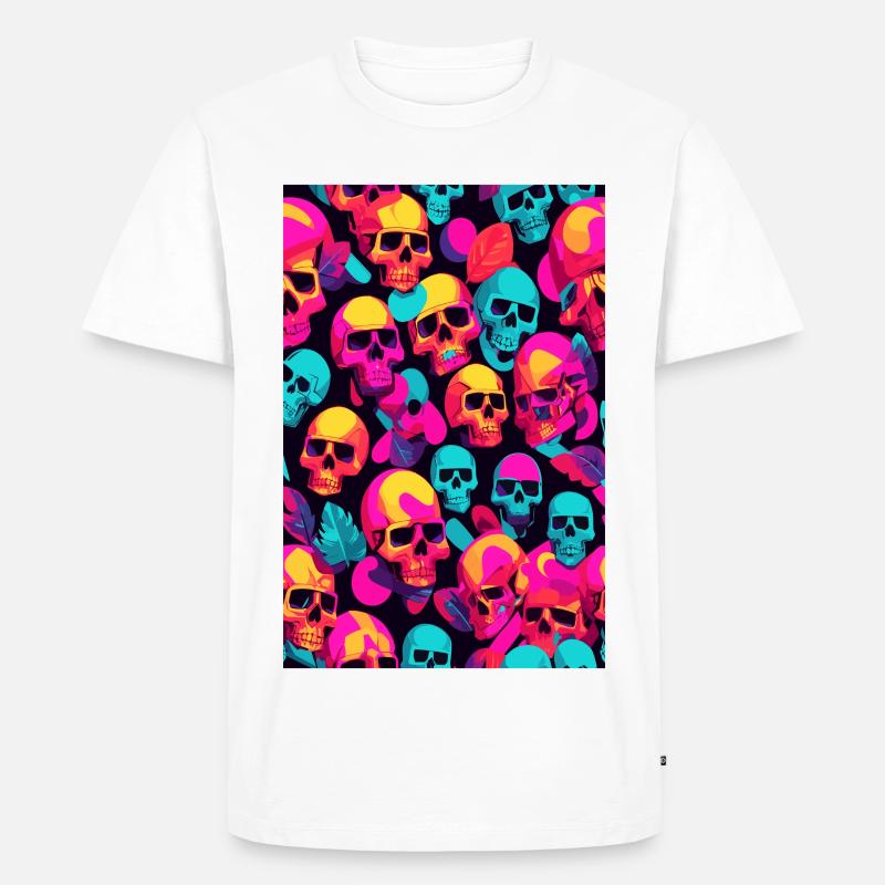 Neon Totenköpfe - Männer Premium Bio T-Shirt - Weiß