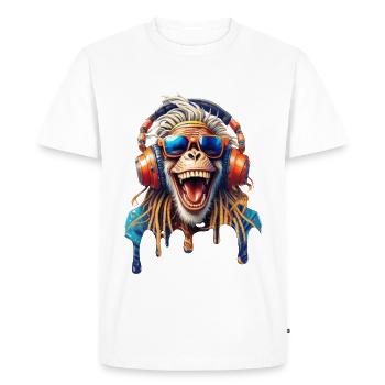 Vieux Singe Rasta-Dreads-Rire-Lunettes-Casque Hifi - T-shirt Premium bio Homme - blanc - Devant - Nico (187cm)
