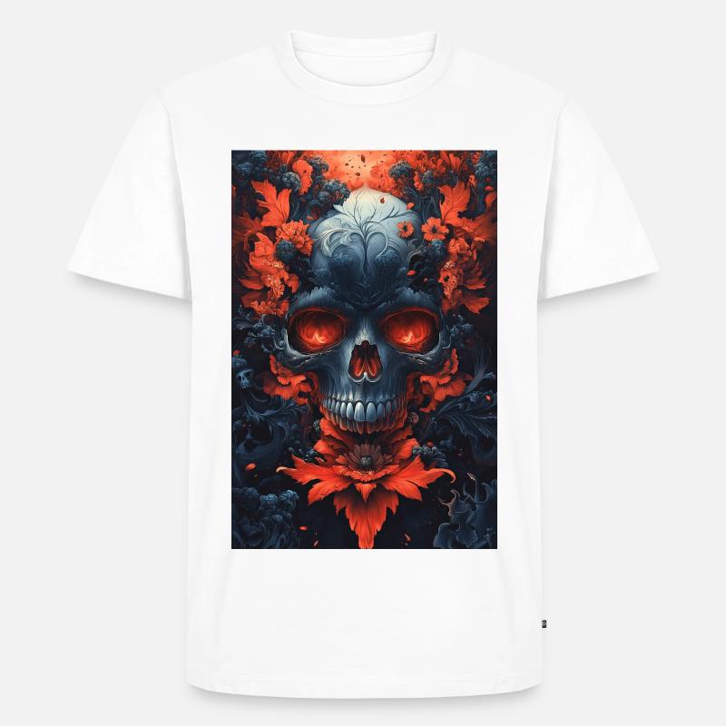 Blutrote Blüten Schädelkunst - Männer Premium Bio T-Shirt - Weiß