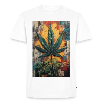 Graffiti Hemp Leaf Wall Art - Men's Premium Organic T-Shirt - white - Front - Nico (187cm)