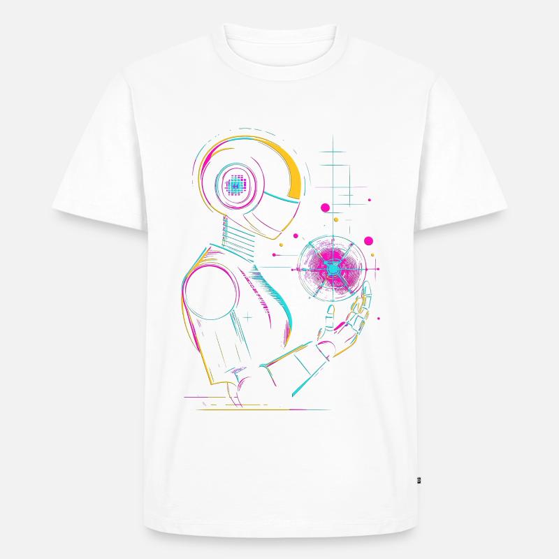 Futuristischer Roboter mit Neon-Look - Männer Premium Bio T-Shirt - Weiß