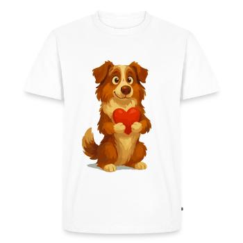 Berger australien avec cœur dessin animé - T-shirt Premium bio Homme - blanc - Devant - Nico (187cm)