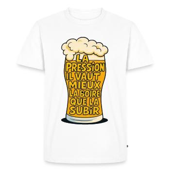 Pressure: better to drink it than to suffer it - Men's Premium Organic T-Shirt - white - Front - Nico (187cm)
