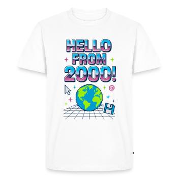 Bonjour des années 2000 Rétro Neon Earth - T-shirt Premium bio Homme - blanc - Devant - Nico (187cm)