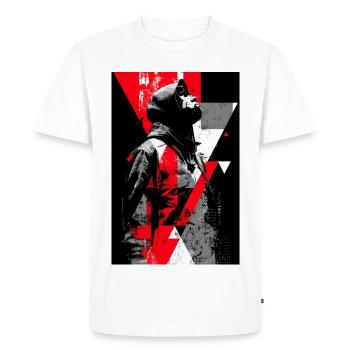 Portrait géométrique d’art urbain avec figure masquée - T-shirt Premium bio Homme - blanc - Devant - Nico (187cm)