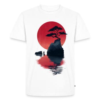 Île du Coucher de Soleil Zen Rouge - T-shirt Premium bio Homme - blanc - Devant - Nico (187cm)