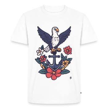 Anker mit Albatros und Blütenkranz - Männer Premium Bio T-Shirt - Weiß - Vorne - Nico (187cm)