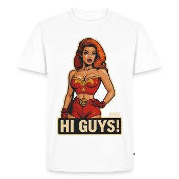 Hi Guys Retro Heroine  - Men's Premium Organic T-Shirt - white - Front - Nico (187cm)