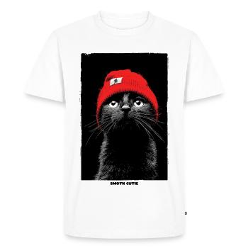 Chat en casquette rouge : contraste noir - T-shirt Premium bio Homme - blanc - Devant - Nico (187cm)