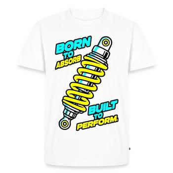Born to Absorb Built to Perform Suspension Design - Men's Premium Organic T-Shirt - white - Front - Nico (187cm)
