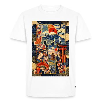 Japon: Geisha, Fuji et Vagues en Lettres - T-shirt Premium bio Homme - blanc - Devant - Nico (187cm)