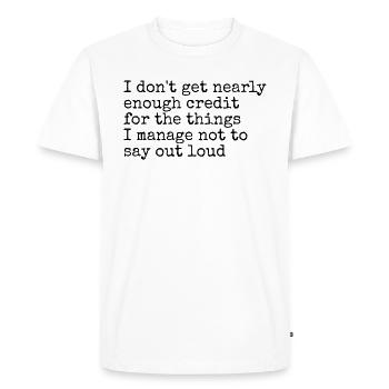 Humour Sarcasme Pensées Silencieuses - T-shirt Premium bio Homme - blanc - Devant - Nico (187cm)