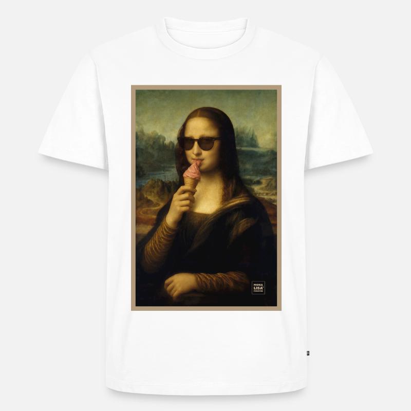 Mona Lisa leckt Eiscreme - Männer Premium Bio T-Shirt - Weiß