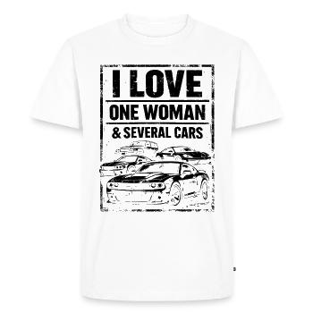 Humour Voiture - I Love One Woman & Several Cars - T-shirt Premium bio Homme - blanc - Devant - Nico (187cm)