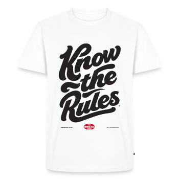 Know the Rules - Men's Premium Organic T-Shirt - white - Front - Nico (187cm)