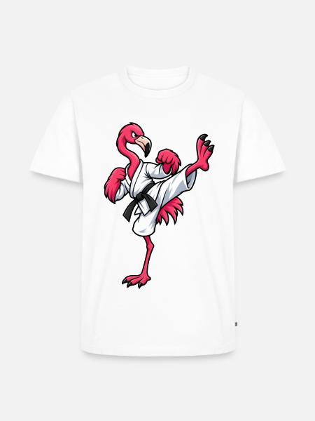 Flamingo beim Karate - Männer Premium Bio T-Shirt - Weiß
