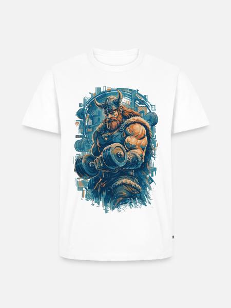 Wikinger Bizeps Curls – Walhalla Krafttraining - Männer Premium Bio T-Shirt - Weiß