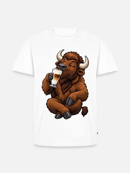  Bison mit Latte Macchiato - Männer Premium Bio T-Shirt - Weiß