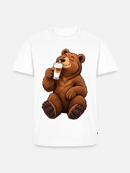 Braunbär mit Latte Macchiato - Männer Premium Bio T-Shirt - Weiß
