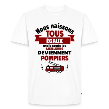 Nous naissons égaux pompiers, fête des pères - T-shirt Premium bio Homme - blanc - Devant - Nico (187cm)
