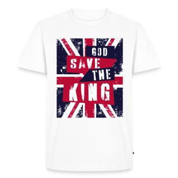 Dieu protège le roi - T-shirt Premium bio Homme - blanc - Devant - Nico (187cm)