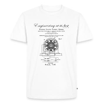 Nikola Tesla / Moteur électromagnétique - T-shirt Premium bio Homme - blanc - Devant - Nico (187cm)