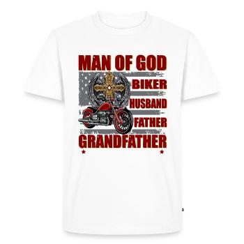 Homme de Dieu Chemise Motard Mari Père Grand-père - T-shirt Premium bio Homme - blanc - Devant - Nico (187cm)