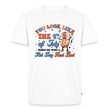 Vous ressemblez au hot-dog du 4 juillet - T-shirt Premium bio Homme - blanc - Devant - Nico (187cm)