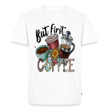 But First Coffee - Men's Premium Organic T-Shirt - white - Front - Nico (187cm)