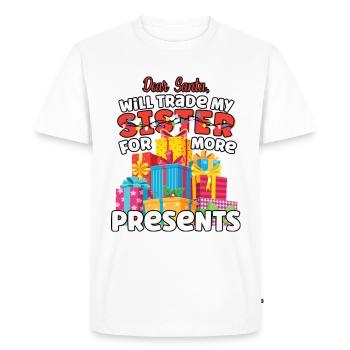 Cher Père Noël échangera sœur frère Noël - T-shirt Premium bio Homme - blanc - Devant - Nico (187cm)