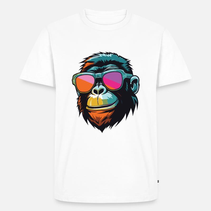 Affe Kopf Cool Monkey - Männer Premium Bio T-Shirt - Weiß