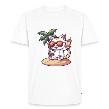 Cat Summer Beach Comic - Men's Premium Organic T-Shirt - white - Front - Nico (187cm)