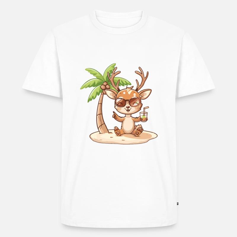 Hirsch Sommer Strand Comic - Männer Premium Bio T-Shirt - Weiß