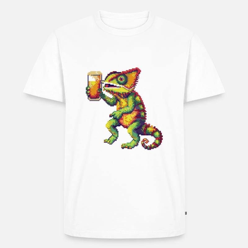 Chameleon Bier Pixel - Männer Premium Bio T-Shirt - Weiß