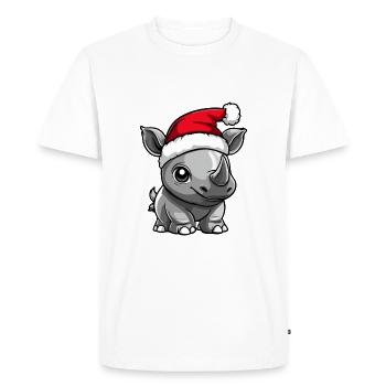 Rhinocéros Noël mignon - T-shirt Premium bio Homme - blanc - Devant - Nico (187cm)