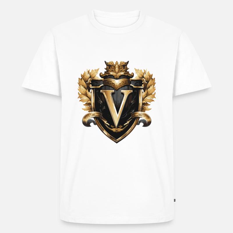 V Buchstabe Logo Krone - Männer Premium Bio T-Shirt - Weiß