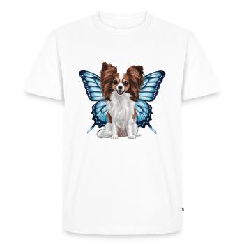 Dessin animé Papillon chien avec des ailes de papillon - T-shirt Premium bio Homme - blanc - Devant - Nico (187cm)