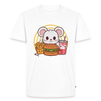 Souris Kawaii avec Burger de Restauration Rapide, Frites - T-shirt Premium bio Homme - blanc - Devant - Nico (187cm)