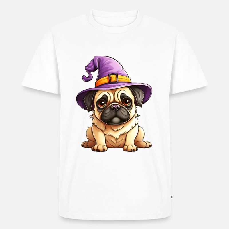Hexenhut Halloween Mops - Männer Premium Bio T-Shirt - Weiß